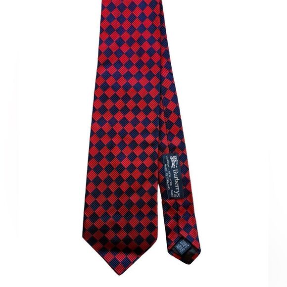 Vtg Rare Burberry 100% Silk Red Blue Tie Made in Inglland - Picture 1 of 6